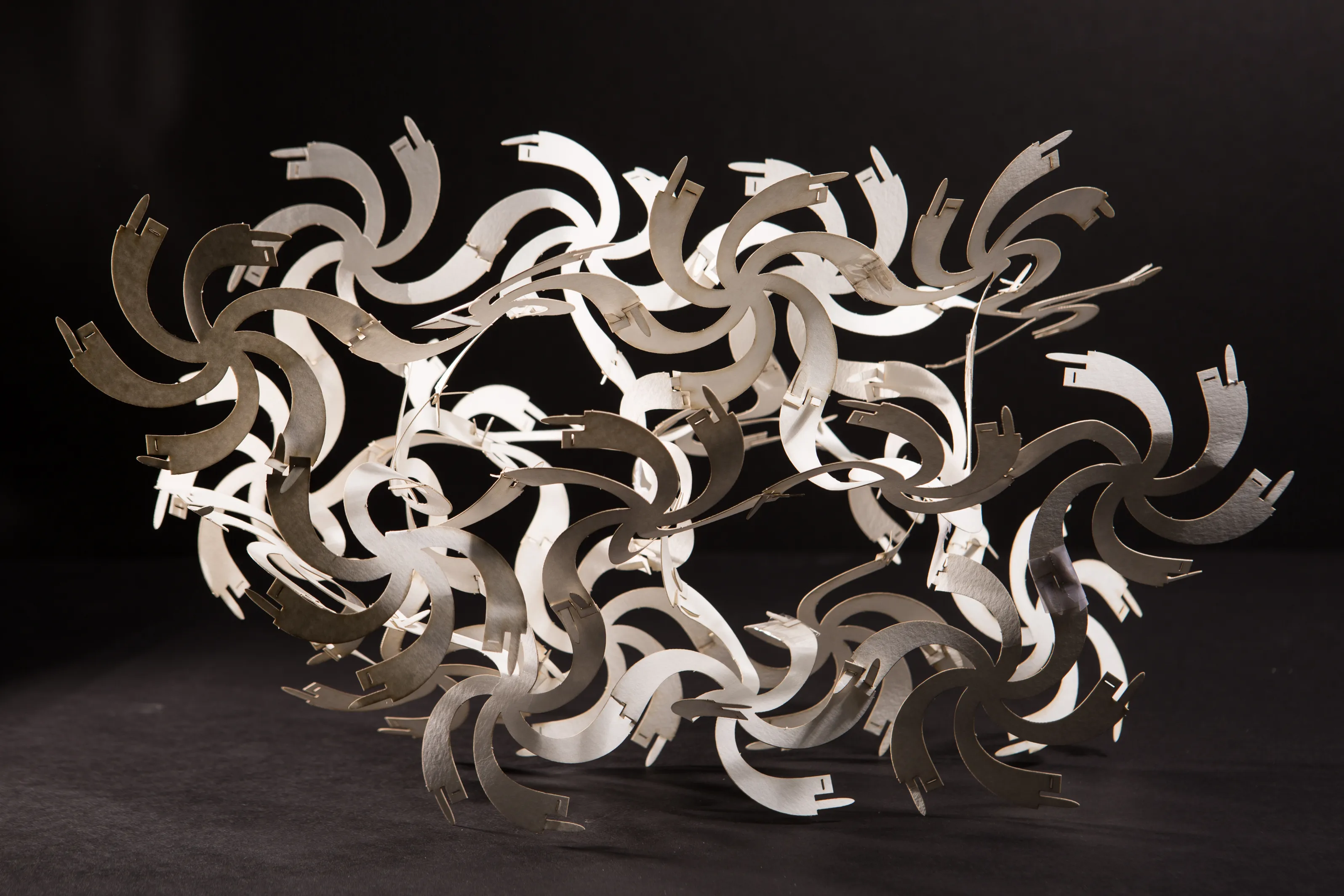 Large open Curvahedra structure, studio portrait against black